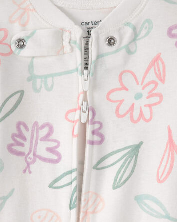 Baby Girl Floral 100% Cotton Snug Fit 1-Piece Pajama - White, 