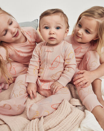 Baby Girl Easter 100% Cotton 2-Way Zip Sleep & Play Pajamas - Pink, 