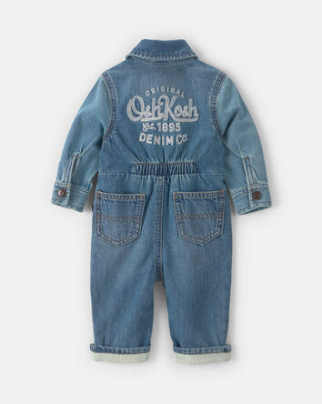 Baby OshKosh Logo Long-Sleeve Denim Jumpsuit - Medium Wash, 