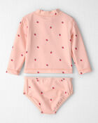 Baby Girl 2-Piece Recycled Rashguard Swimsuit Set in Strawberry Print, image 2 of 5 slides