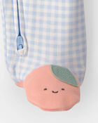 Baby Girl Peach Gingham 2-Way Zip 100% Cotton Sleep & Play Pajama - Blue, image 4 of 6 slides