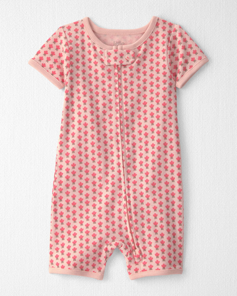 Baby Girl Organic Cotton 1-Piece Pajama in Pink Floral, image 1 of 5 slides