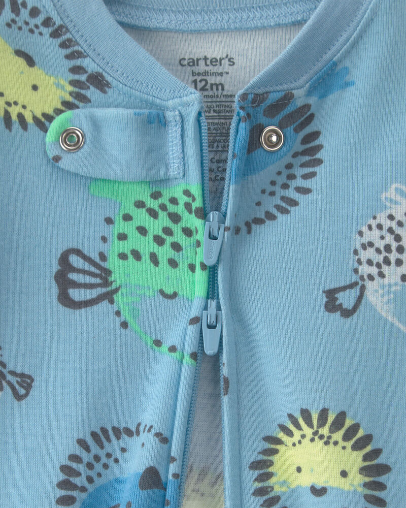 Baby Boy Pufferfish 100% Cotton 2-Way Zip 1-Piece Pajama - Blue, image 2 of 4 slides