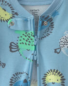 Baby Boy Pufferfish 100% Cotton 2-Way Zip 1-Piece Pajama - Blue, image 2 of 4 slides