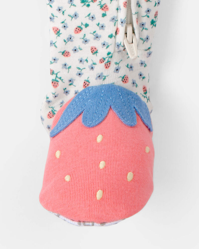 Toddler Girl Strawberry 100% Cotton Snug Fit 1-Piece Pajama, image 3 of 4 slides