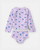 Toddler Girl 2-Piece Disney&copy; Lilo & Stitch Gingham Long-Sleeve Rashguard Swimsuit Set - Purple, image 2 of 3 slides