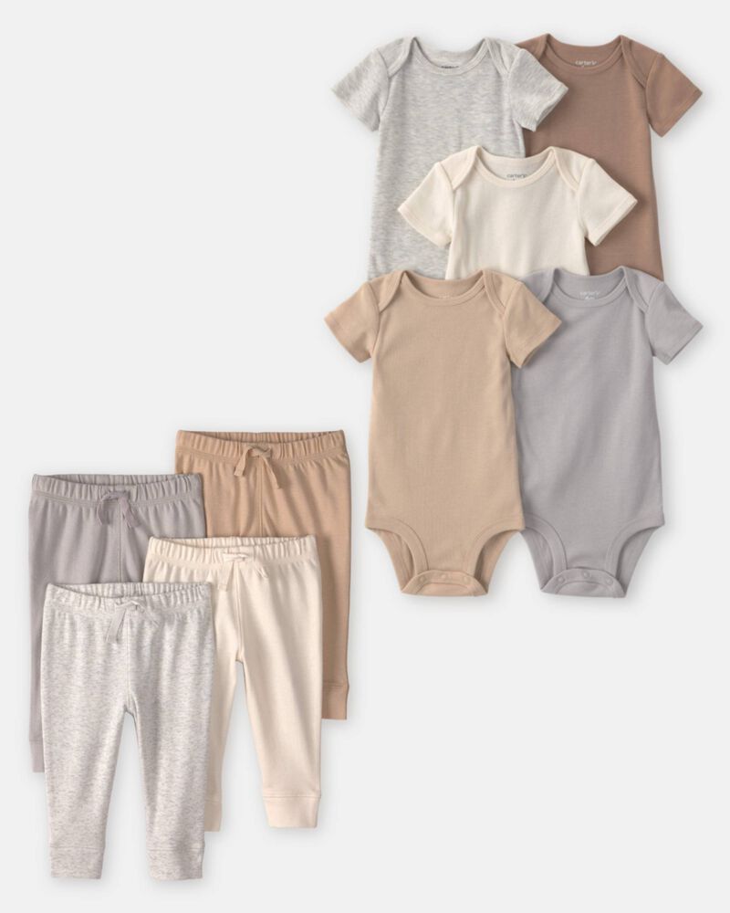 Baby 9-Piece Bodysuits & Pants Set - Grey/Ivory/Brown, image 1 of 13 slides