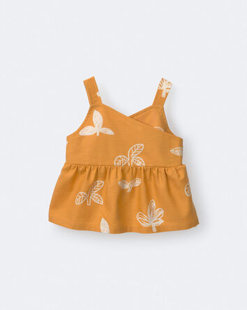 Toddler Girl Peplum Tank Top in Plant Print - Golden Yellow, 