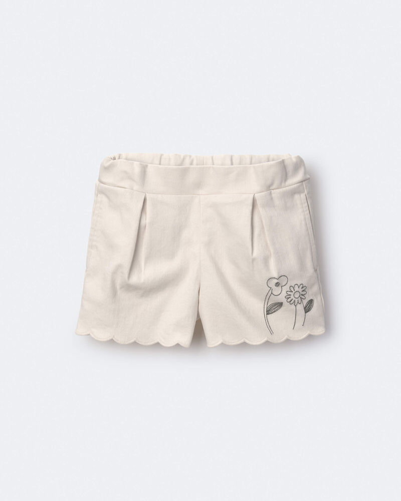 Toddler Girl Floral Scalloped Shorts - Cream, image 2 of 7 slides