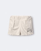 Toddler Girl Floral Scalloped Shorts - Cream, image 2 of 7 slides
