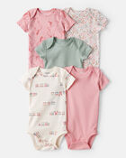 Baby Girl 5-Pack Train Floral Multipack Bodysuits - Green/Pink, image 1 of 7 slides