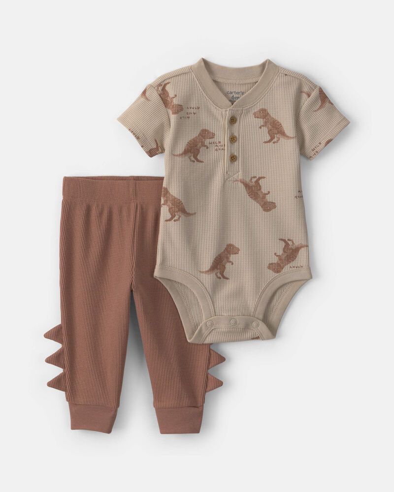 Baby Boy 2-Piece Dinosaur Bodysuit & Pant Set - Brown, image 1 of 3 slides