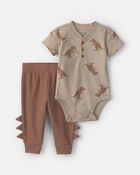 Baby Boy 2-Piece Dinosaur Bodysuit & Pant Set - Brown, image 1 of 3 slides