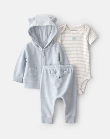 Baby 3-Piece Bear Terry Short-Sleeve Layering Set - Blue, 