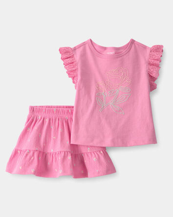 Baby Girl 2-Piece Floral Top & Skort Set - Pink, 