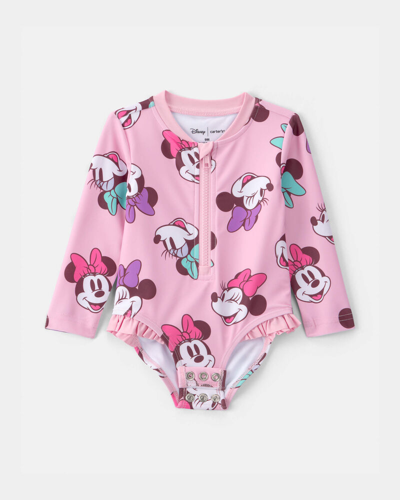 Baby Girl Disney&copy; Minnie Mouse 1-Piece Swimsuit Rashguard - Pink, image 2 of 4 slides