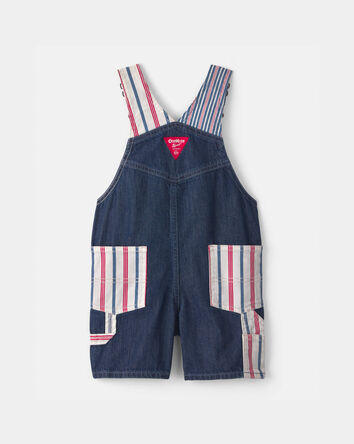 Toddler Patchwork Striped Shortall - Red/White/Blue, 