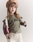 Toddler Girl Mock Neck Ruffle Top - Olive, image 1 of 7 slides