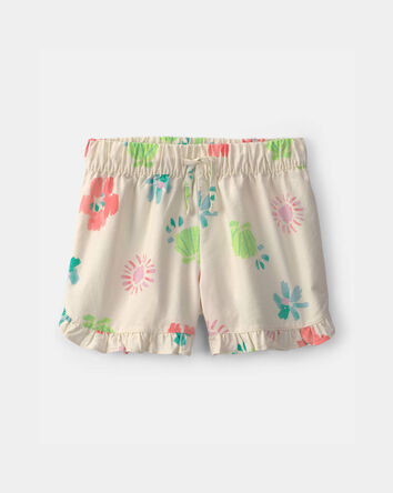Girls Ruffle-Trim Summer Floral Shorts - Cream, 
