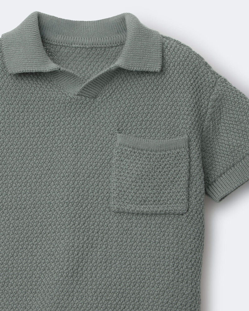 Toddler Boy Knit Polo with Pocket - Olive, image 6 of 6 slides
