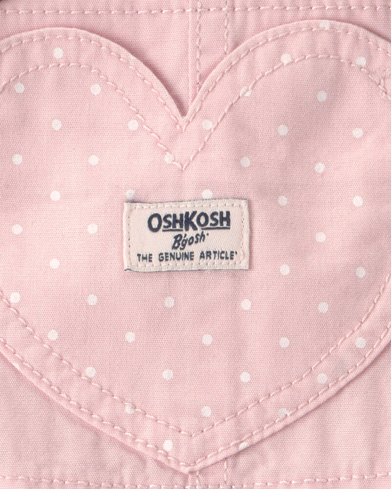 Baby Girl Heart Pocket Canvas Shortall - Pink, image 3 of 4 slides