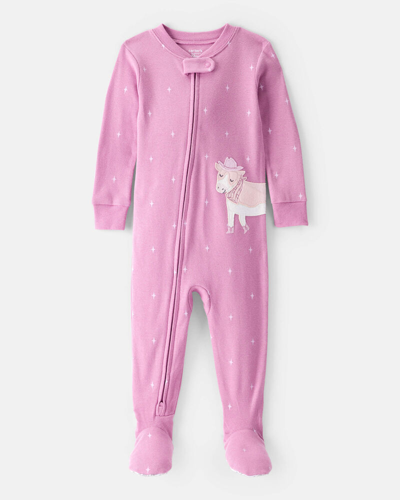 Toddler Girl Cowgirl 100% Cotton 1-Piece Pajamas - Pink, image 1 of 4 slides