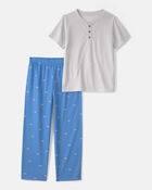 Boys Gaming Solid Loose Fit 2-Piece Pajama Set - Grey/Blue, image 1 of 3 slides