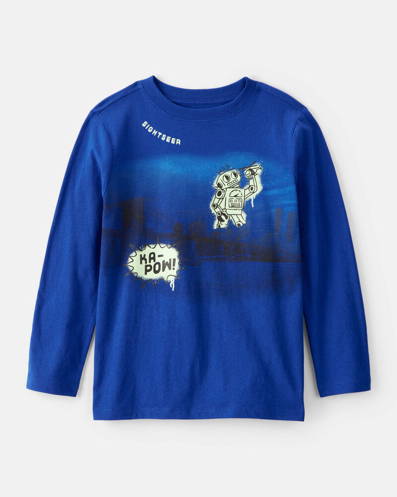 Boys Robot Long-Sleeve Graphic Tee - Blue, image 1 of 3 slides