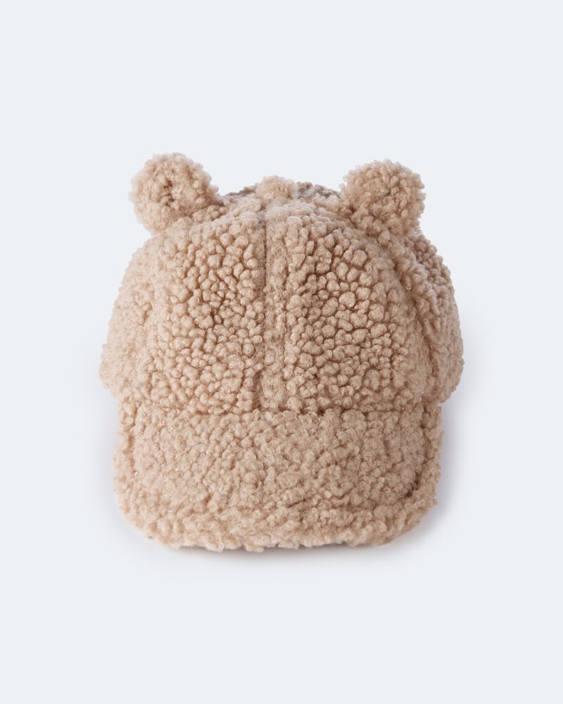 Toddler Bear Sherpa Baseball Hat - Tan, image 2 of 5 slides