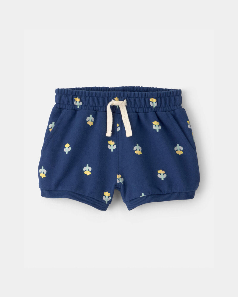 Baby Girl Floral French Terry Shorts - Navy Blue, image 1 of 4 slides