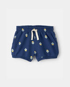Baby Girl Floral French Terry Shorts - Navy Blue, image 1 of 4 slides