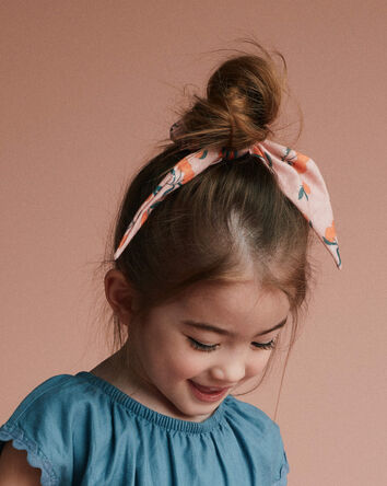 Toddler Girl 2-Pack Bow Scrunchies in Clementine Grove Print - Hot Pink/Rose, 