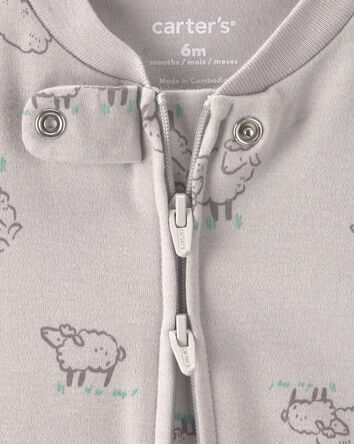 Baby Sheep 100% Cotton 2-Way Zip Sleep & Play Pajamas - Grey, 