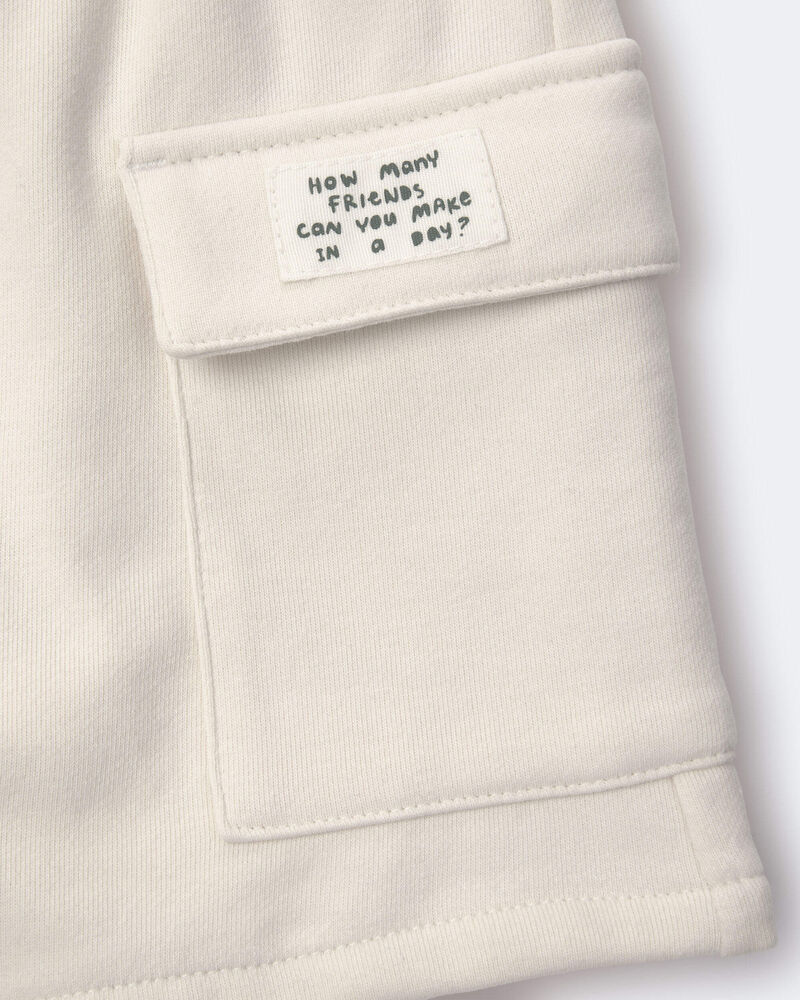 Toddler Boy French Terry Cargo Short with Pockets - Cream, image 7 of 7 slides