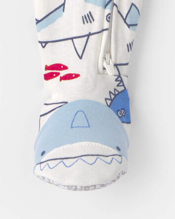 Toddler Boy Shark 100% Cotton Snug Fit 1-Piece Footie Pajama - Ivory, 