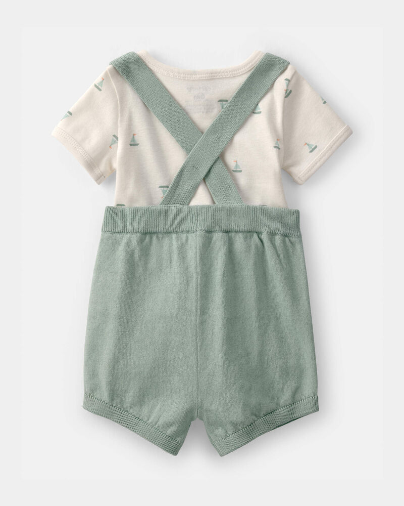 Baby 2-Piece Sailboat Overall Set - Green/Ivory, image 3 of 6 slides