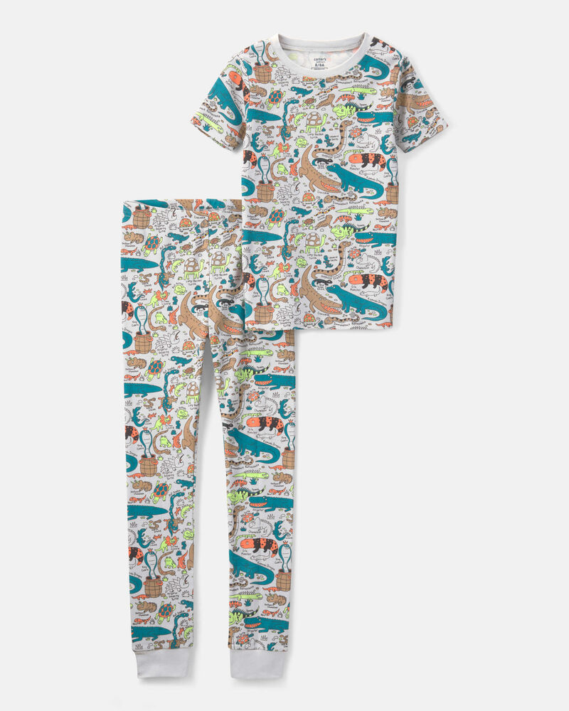 Boys Alligator 100% Cotton Snug Fit 2-Piece Pajama Set - Grey, image 1 of 5 slides