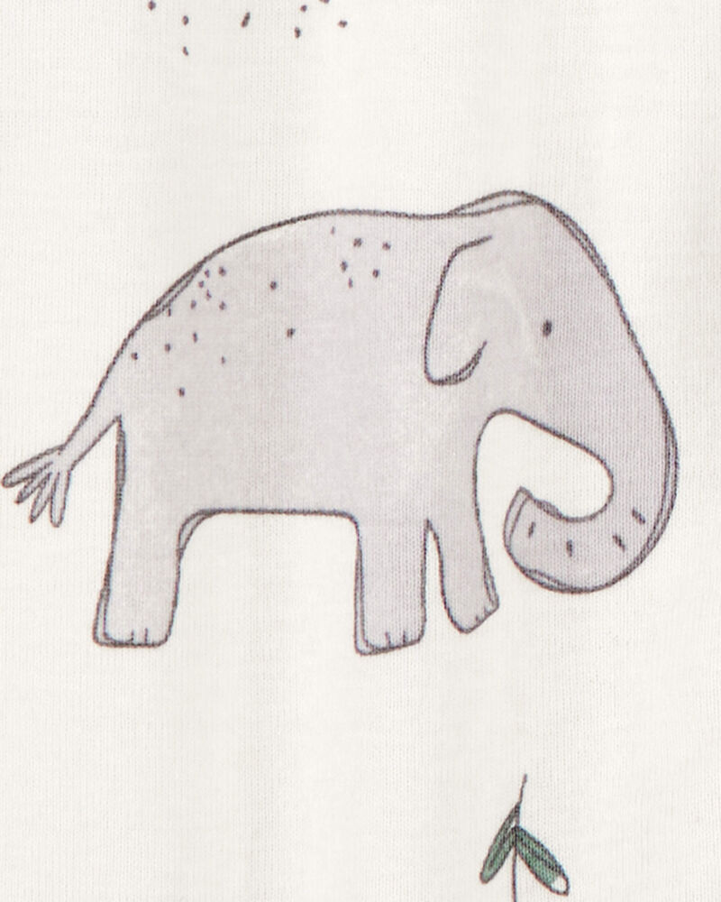 Baby 2-Pack Striped Elephant 2-Way Zip Cotton Sleep & Play Pajamas - Grey, image 3 of 4 slides
