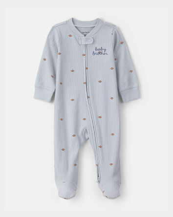 Baby Boy 'Baby Brother' Cotton 2-Way Zip Sleep & Play Pajamas - Blue, 