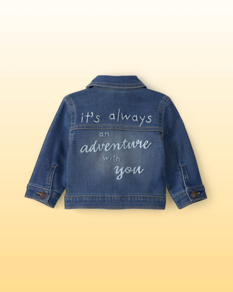 Baby Disney&copy; Winnie the Pooh Embroidered Knit-Like Denim Jacket with Back Art - Dark Wash, image 3 of 9 slides