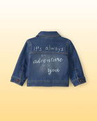 Baby Disney&copy; Winnie the Pooh Embroidered Knit-Like Denim Jacket with Back Art - Dark Wash, image 3 of 9 slides