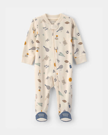 Baby Boy Sports 2-Way Zip Sleep & Play Pajamas - Ivory, 