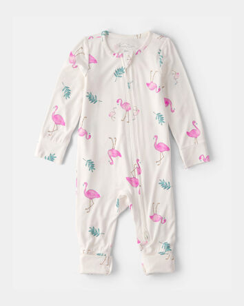 Baby Girl Flamingo PurelySoft 2-Way Zip Sleep & Play Pajamas - Ivory, 