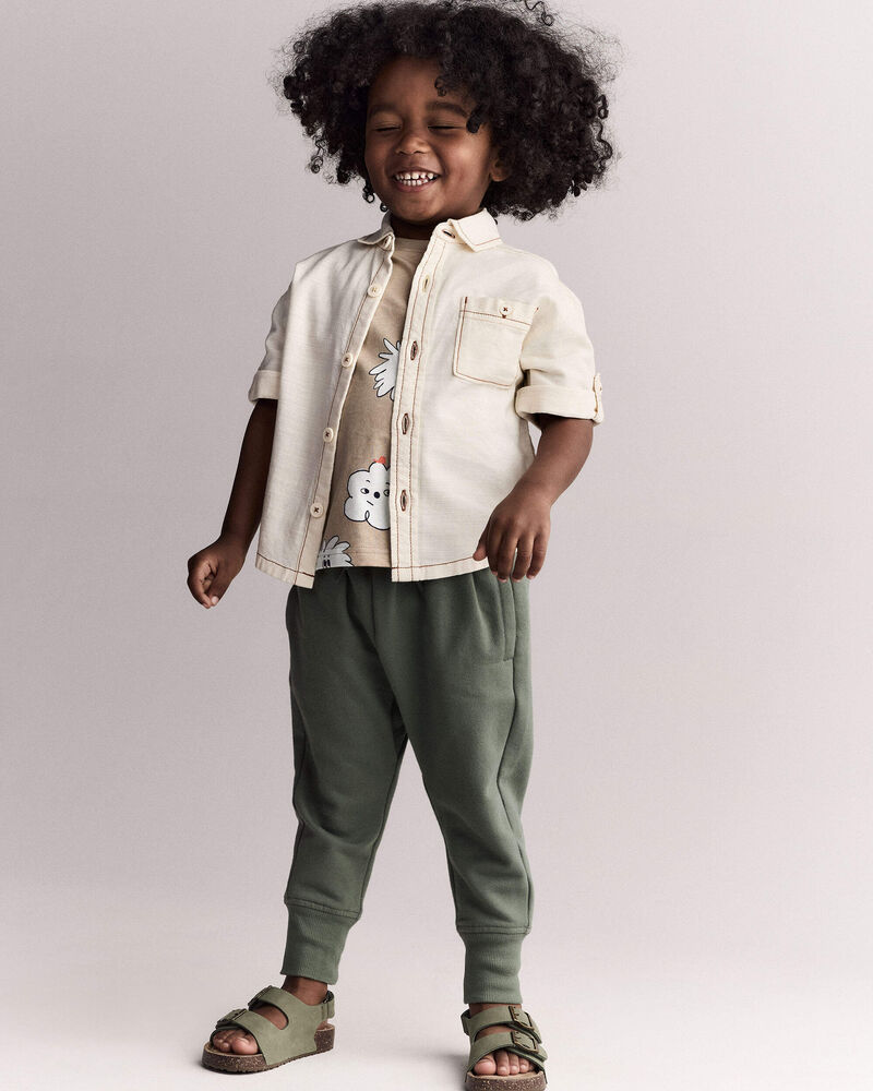 Toddler Boy Button-Down Short-Sleeve Shirt - Cream, image 3 of 6 slides