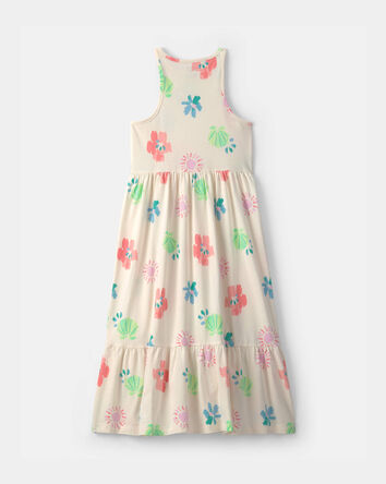 Girls Tropical Floral Sleeveless Maxi Dress - Ivory, 
