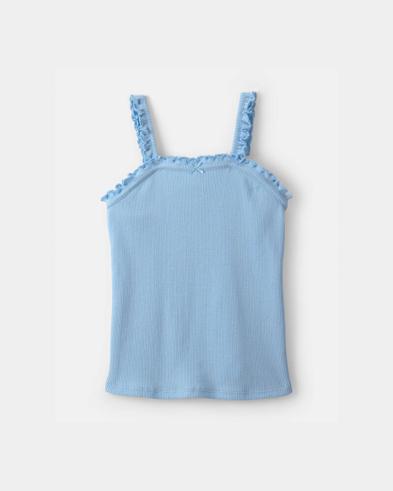 Girls Ruffle Ribbed Tank Top - Blue, image 1 of 3 slides