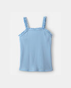 Girls Ruffle Ribbed Tank Top - Blue, image 1 of 3 slides