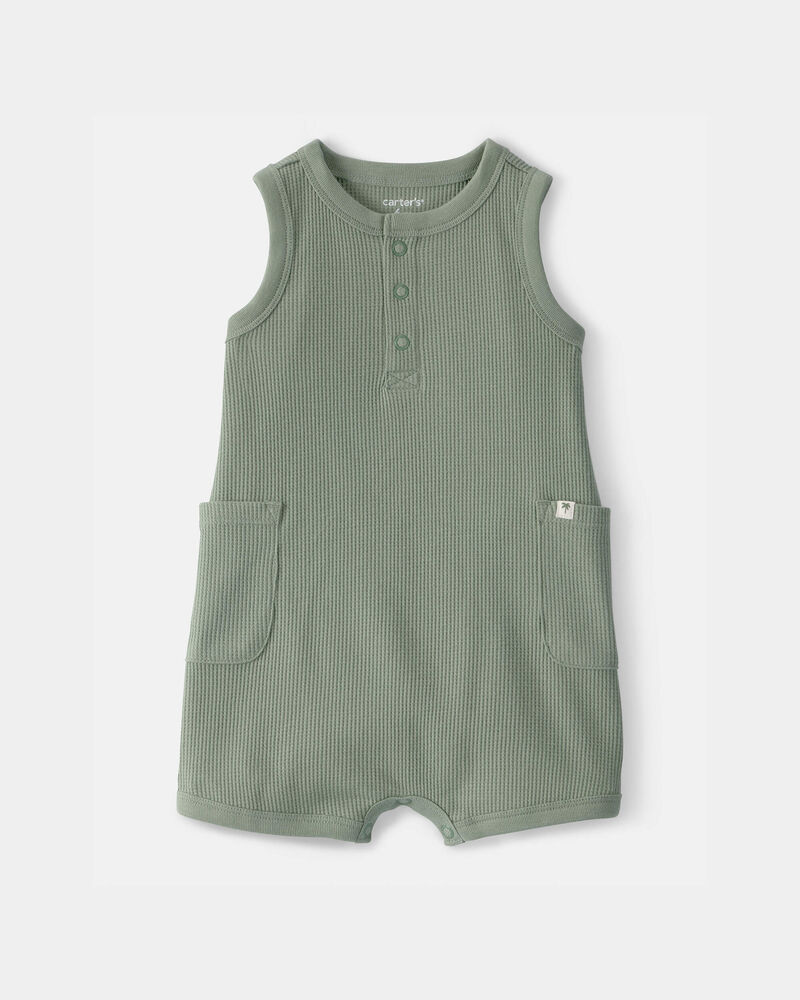 Baby Boy Waffle-Knit Sleeveless Romper - Green, image 1 of 4 slides