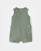 Baby Boy Waffle-Knit Sleeveless Romper - Green, image 1 of 4 slides