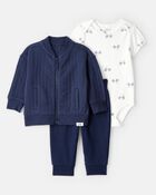 Baby Boy 3-Piece Bicycle Quilted Jacket Outfit Set - Navy, image 1 of 5 slides